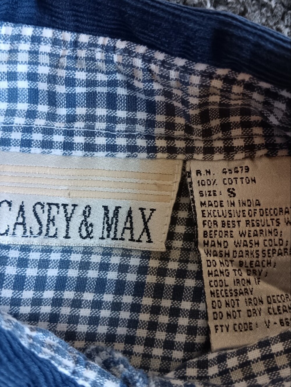 90s Fall Embroidered Leaf Blue Gingham Cropped Button-Up Cut-off Sz. Small - Picture 9 of 11